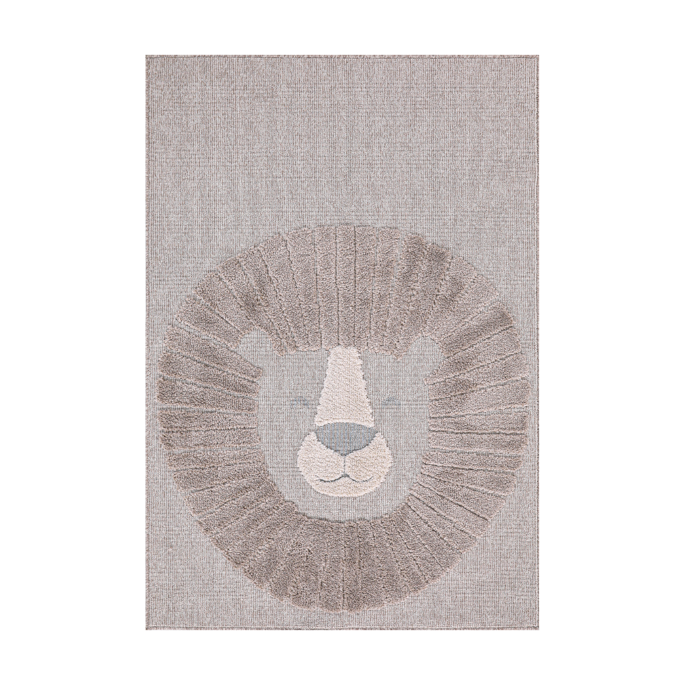 Distant Whispers Lion Woven Rug with neutral tones and circular mane design