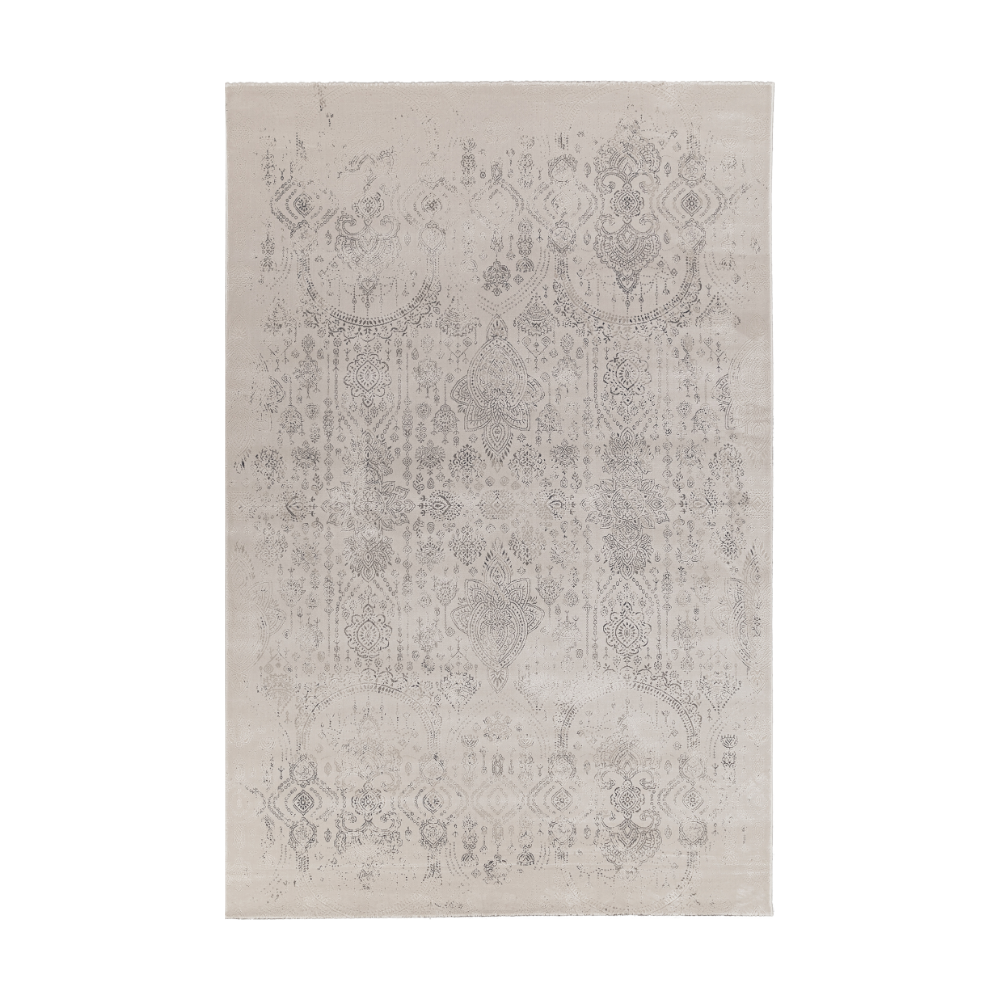 Finn Vintage Textured Rug in beige and gray, perfect for stylish home decor.