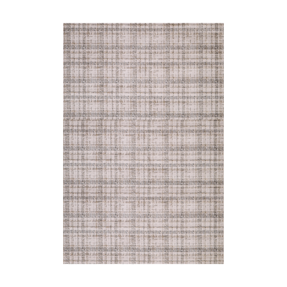 Vale geometric textured rug in neutral plaid design