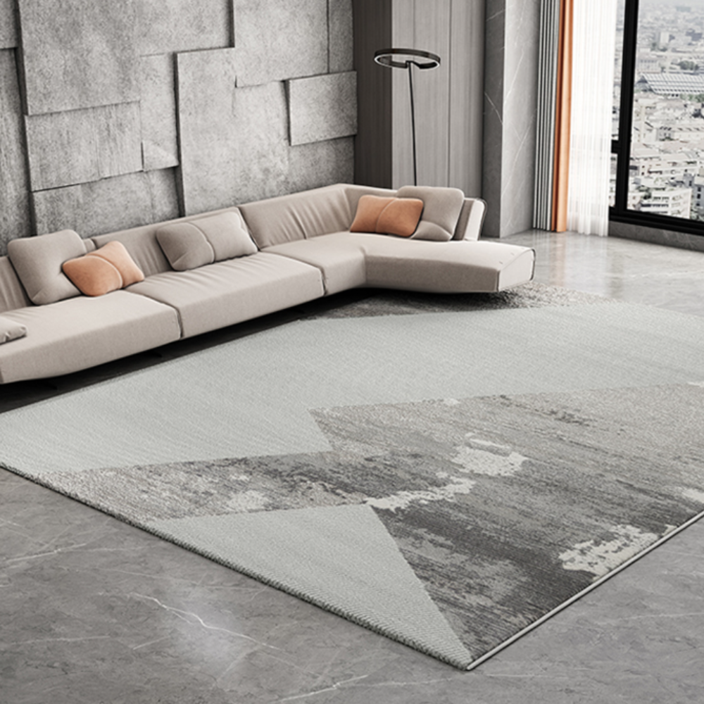 Bellamy abstract textured rug in modern living room with sofa